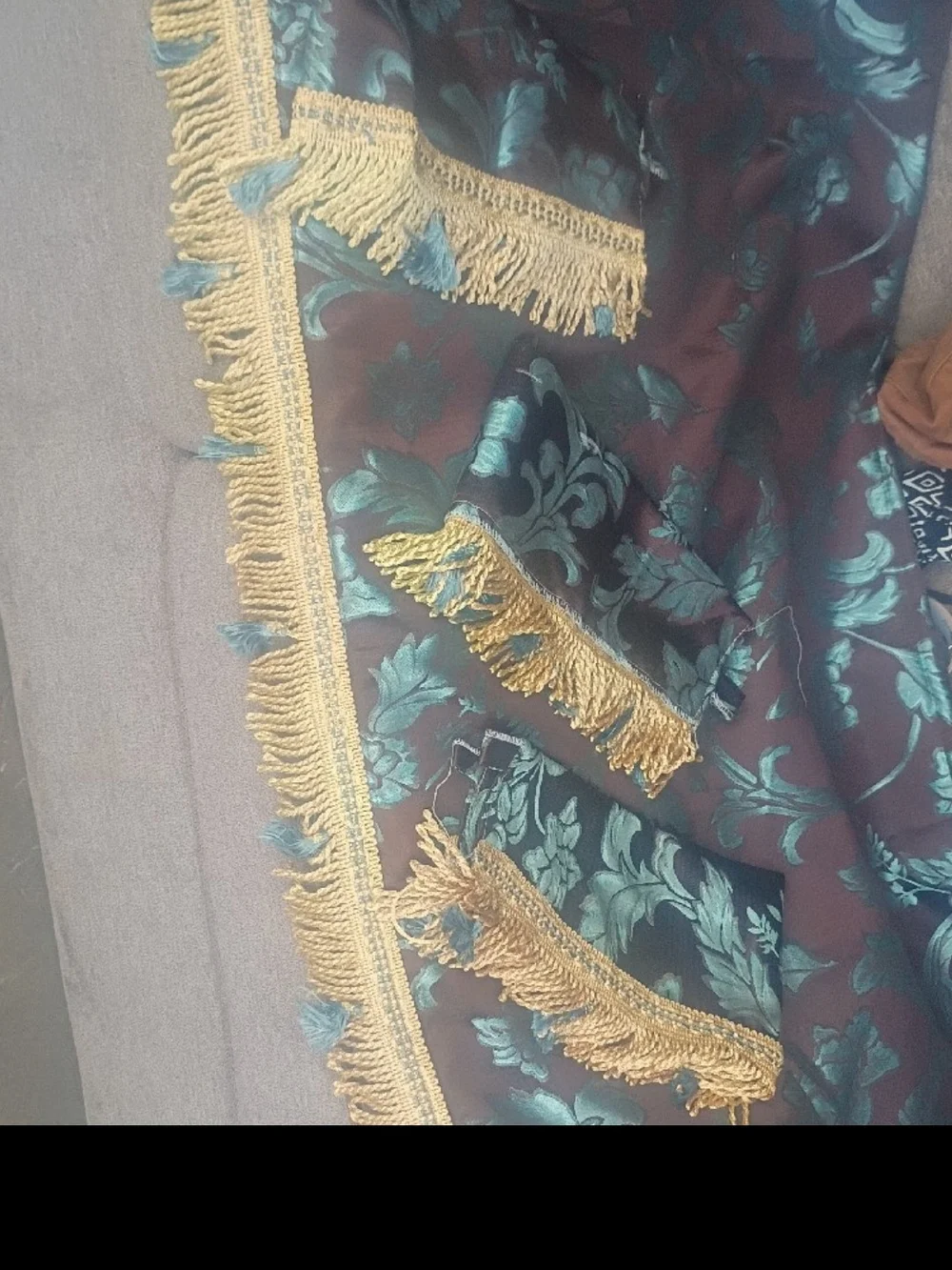 Luxury Teal and Gold Tassel Curtains - Elegant Floral Jacquard